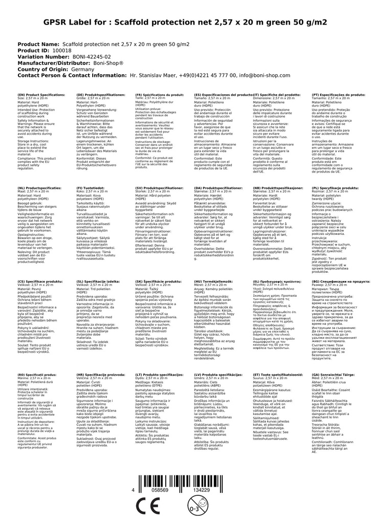 Gerüstschutznetz 2,57 x 20 m grün 50 g/m²-2