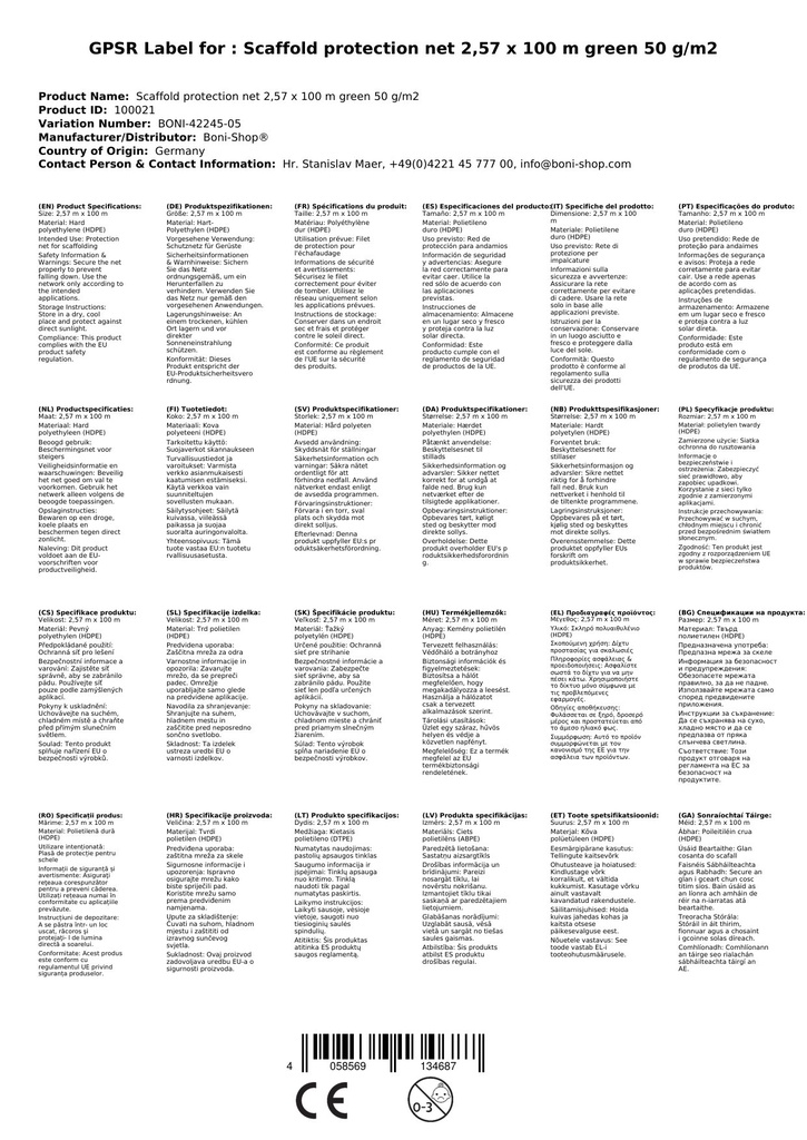 Gerüstschutznetz 2,57 x 100 m grün 50 g/m²-2