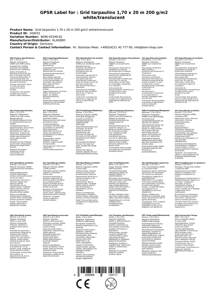 Gitterplane für Gerüste 1,70 x 20 m 200 g/m² Weiss/Transluzent-2