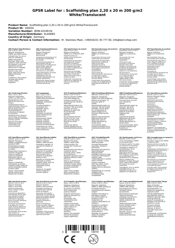 Gitterplane für Gerüste 2,20 x 20 m 200 g/m² Weiss/Transluzent-2