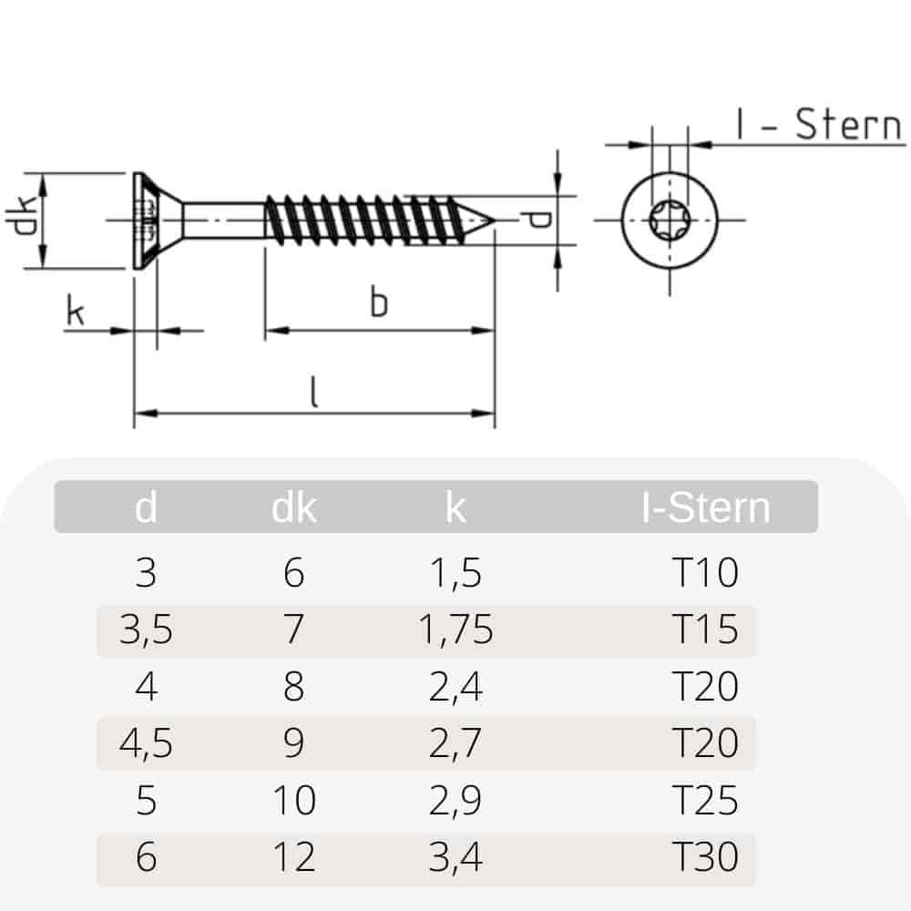 Spanplattenschrauben 3,0 x 35 mm 1000 Stück mit I-Stern, Senkkopf, Teilgewinde und Fräsrippen unter dem Kopf-0