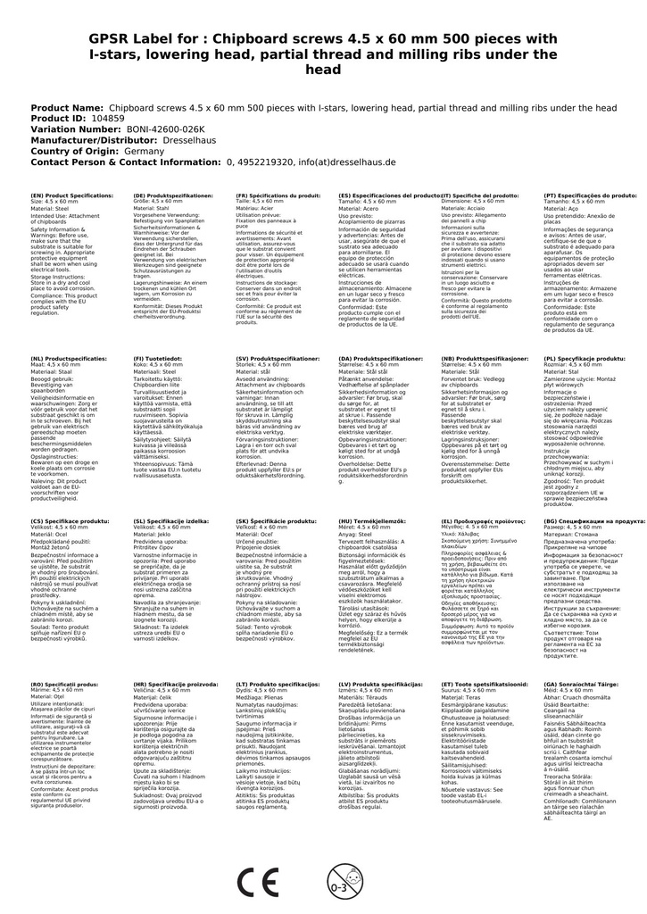 Spanplattenschrauben 4,5 x 60 mm 500 Stück mit I-Stern, Senkkopf, Teilgewinde und Fräsrippen unter dem Kopf-1