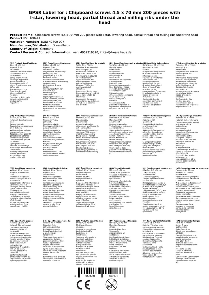 Spanplattenschrauben 4,5 x 70 mm 200 Stück mit I-Stern, Senkkopf, Teilgewinde und Fräsrippen unter dem Kopf-2