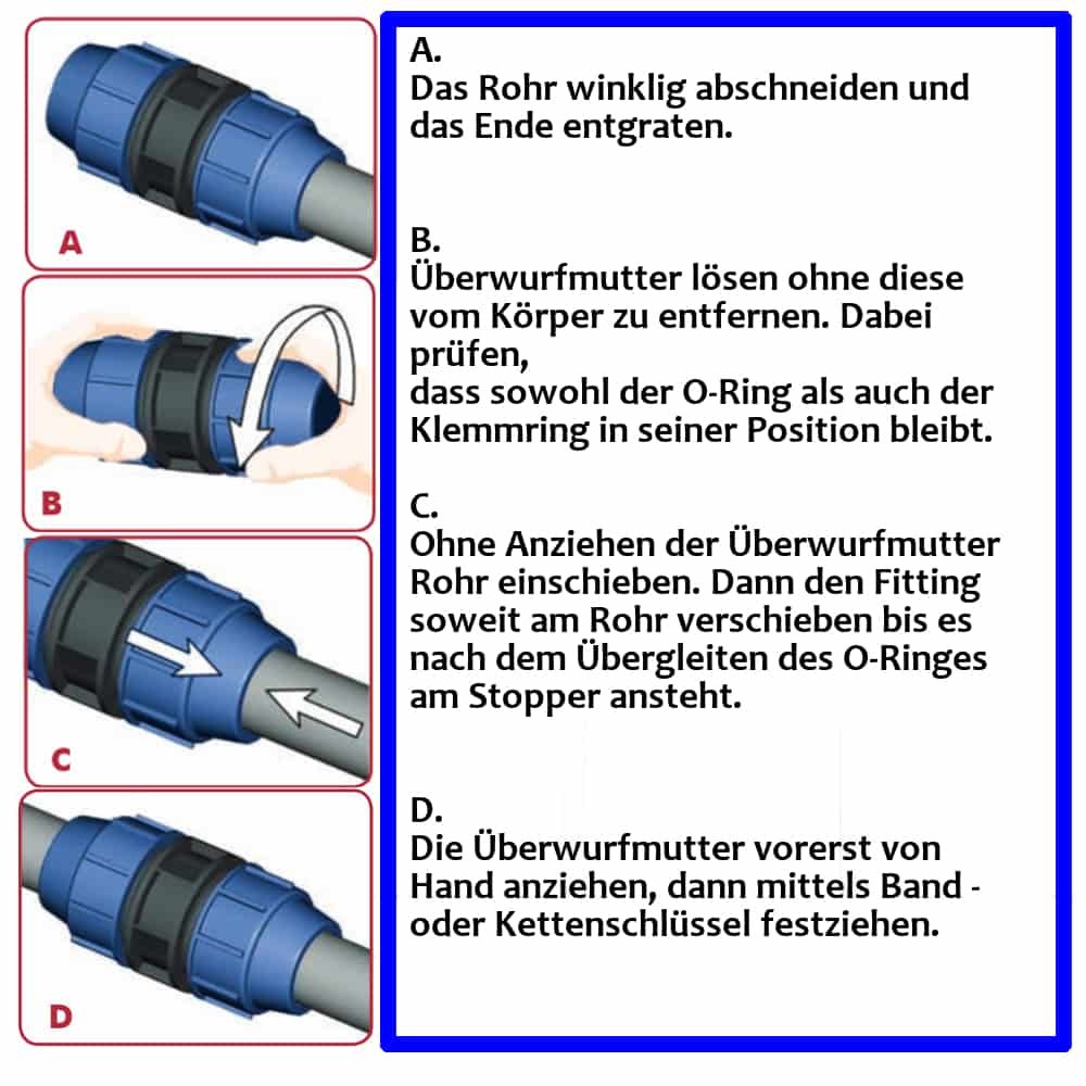 PP PE Rohr Verschraubung 90° Winkel 2 Verschraubungen 32 x 32-2