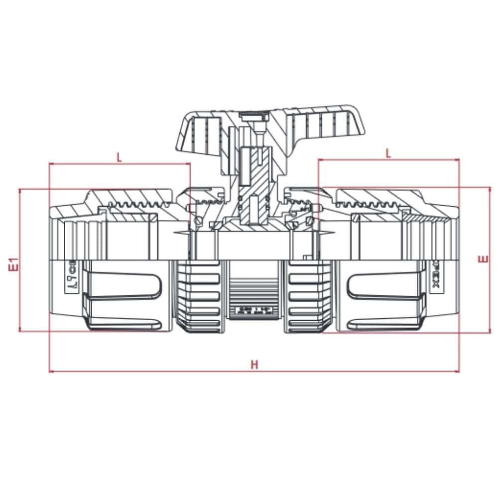 PP PE Rohr Verschraubung Kugelhahn 40 x 40-0