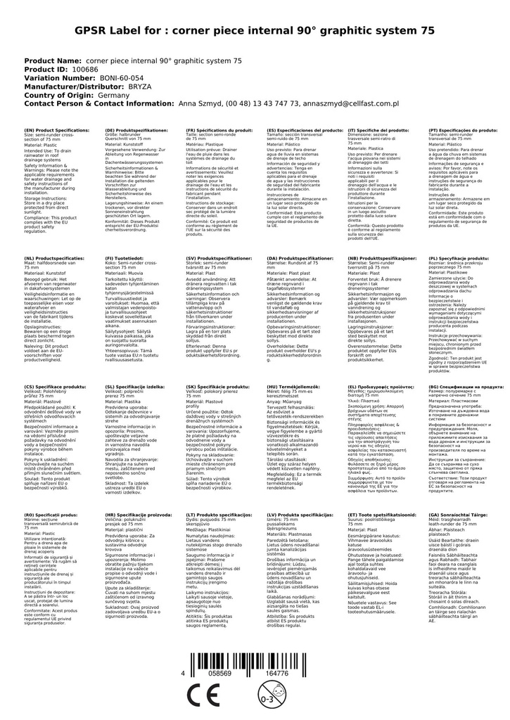 Eckstück Innen 90° graphit System 75-1