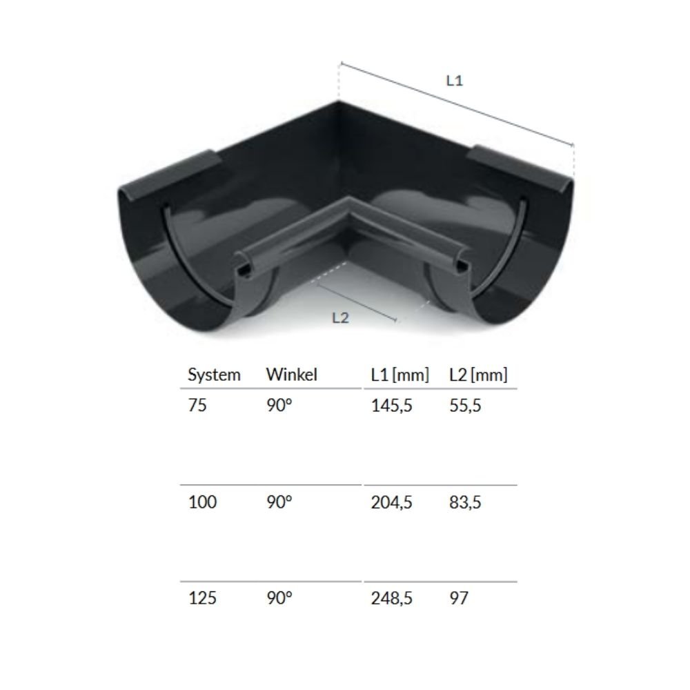 Eckstück Innen 90° graphit System 100-0