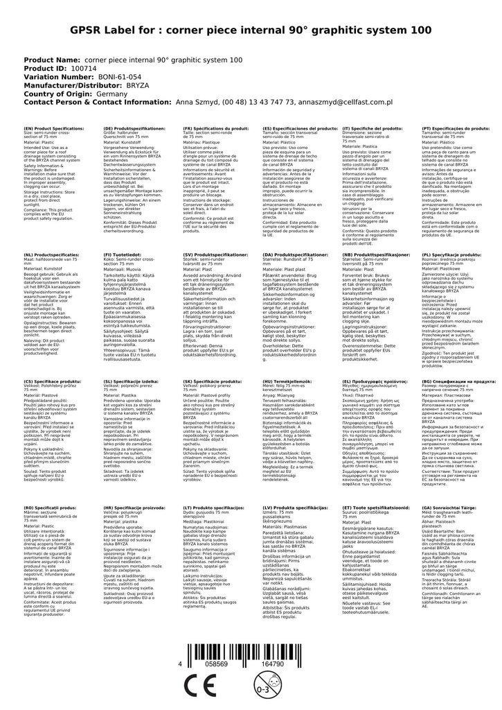 Eckstück Innen 90° graphit System 100-1