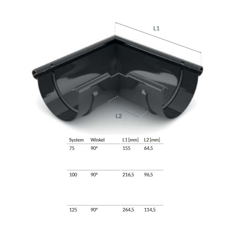 Eckstück Aussen 90° graphit System 100-0