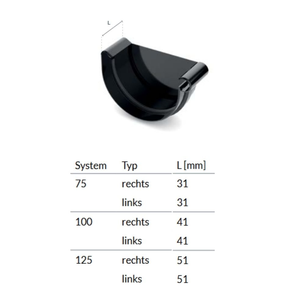 Rinnenkappe links braun System 125-0