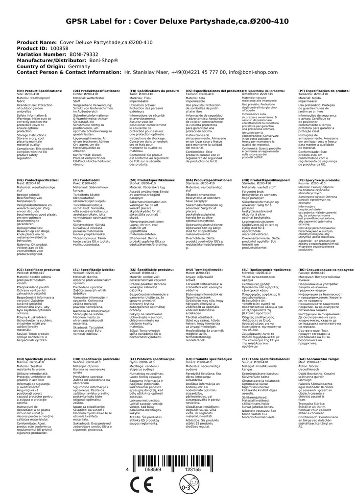 Schutzhülle Deluxe Partyschirm,ca.Ø200-410-1