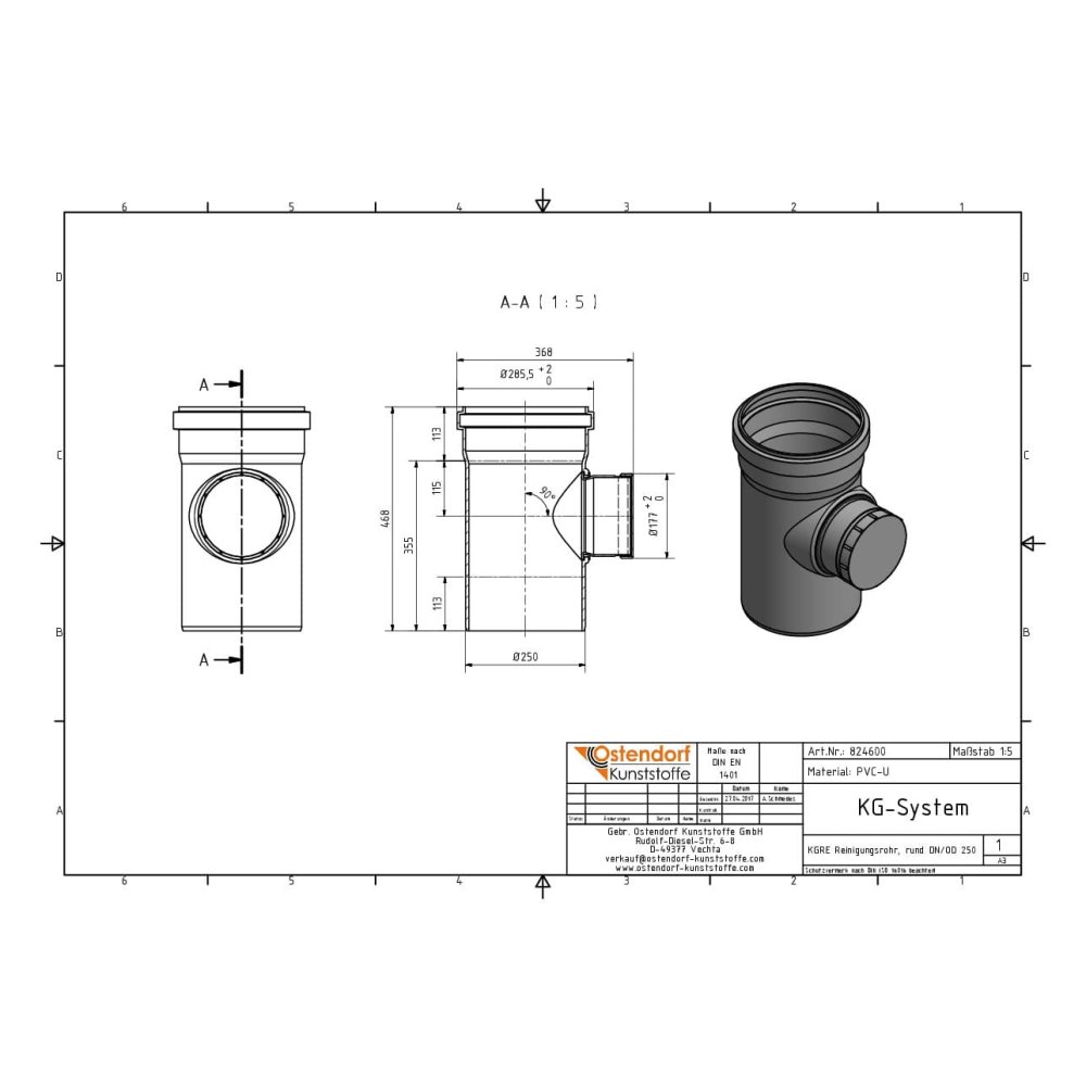 KGRE Reinigungsrohr DN/OD 250 mit runden Deckel-1