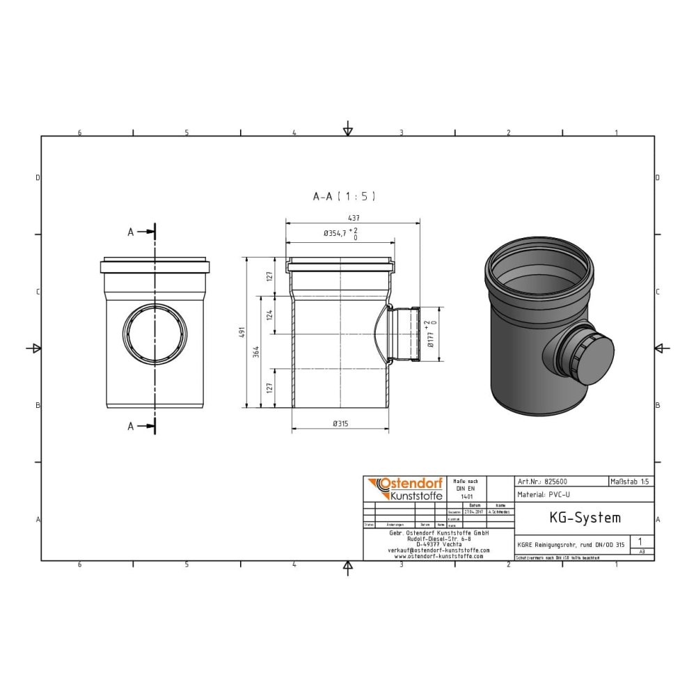 KGRE Reinigungsrohr DN/OD 315 mit runden Deckel-1