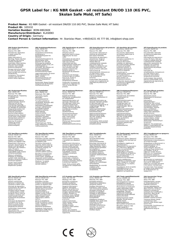 KG NBR Dichtung - ölbeständig DN/OD 110 (KG PVC, Skolan Safe Formteil, HT Safe)-2