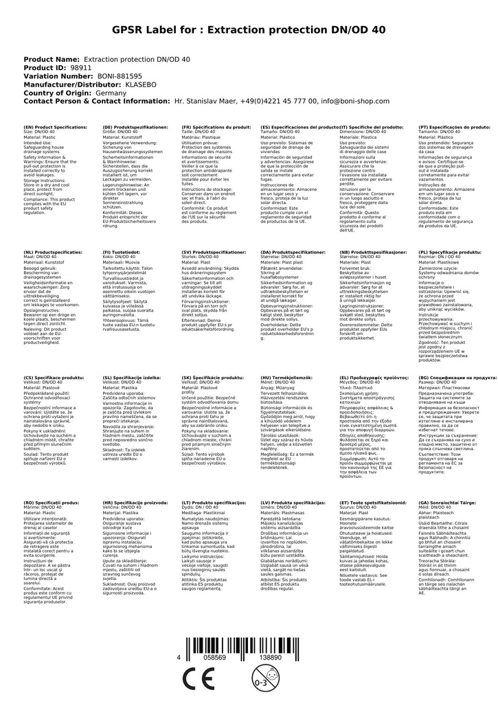 Auszugsicherung DN/OD 40-2