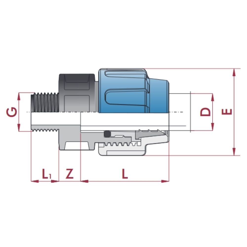 PP PE Rohr Verschraubung Kupplung 32 x 1" AG-0