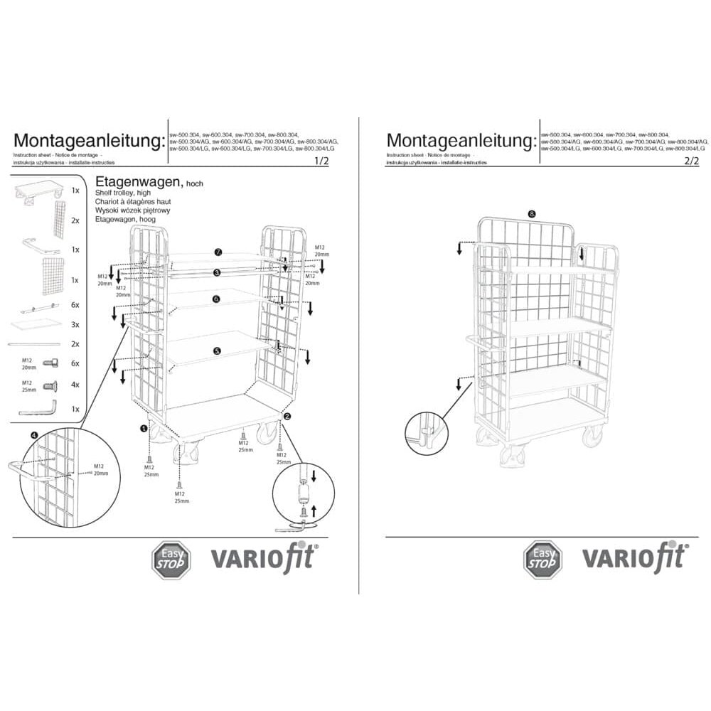 Paket-Dreiwandwagen hoch mit 4 Böden 500 kg Traglast Typ M + EasySTOP-0