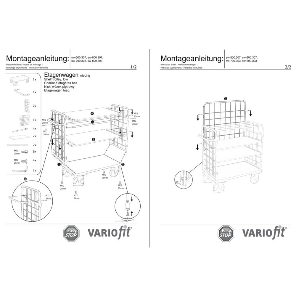 Paket-Dreiwandwagen mit 3 Böden 500 kg Traglast Typ L + EasySTOP-0