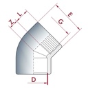 PVC-U 45°Winkel Muffe x IG 20 mm x 1/2"PN10-0