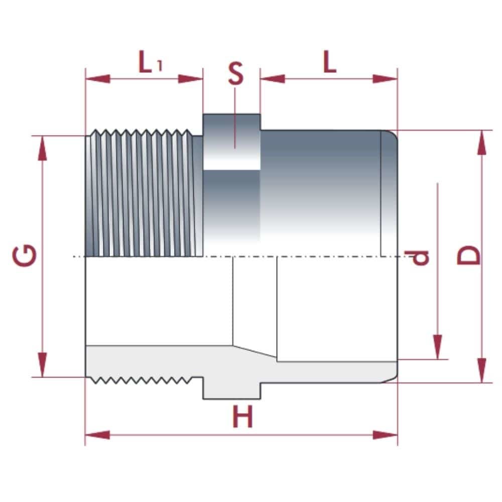 PVC-U Übergang Muffe x AG 32-25mm x 1" PN10-0