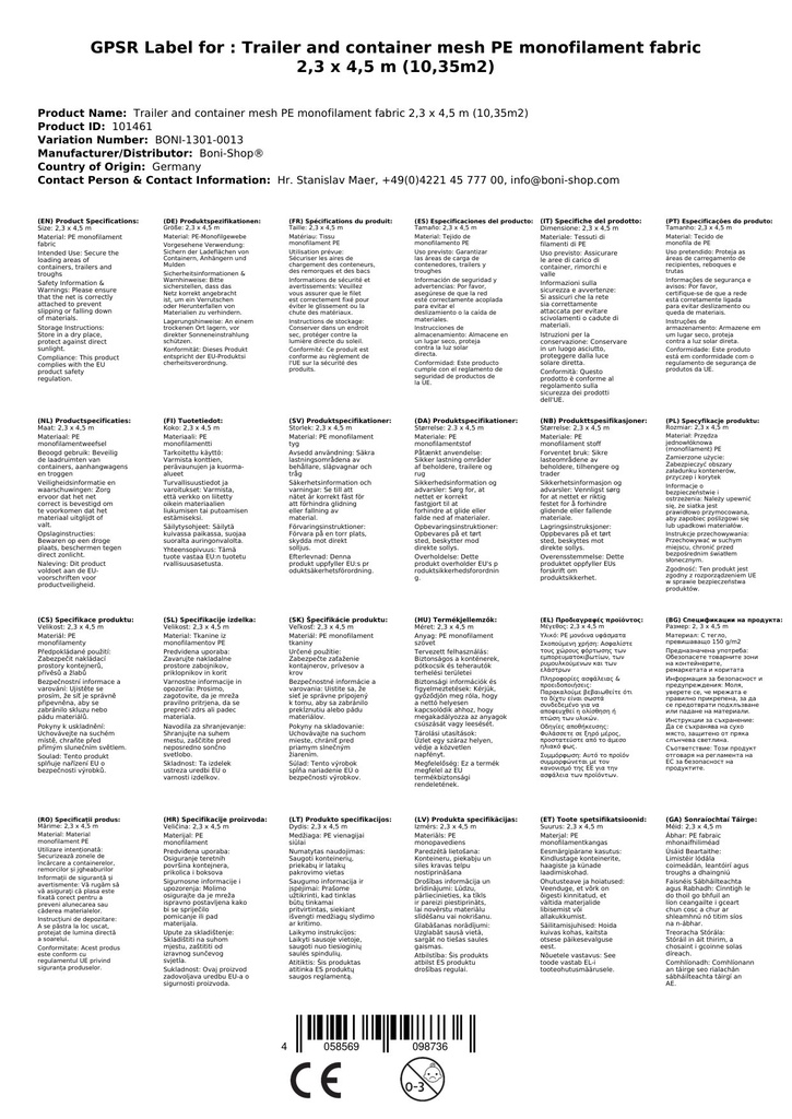 Anhänger- und Containernetz PE-Monofilgewebe 2,3 x 4,5 m (10,35m²)-2