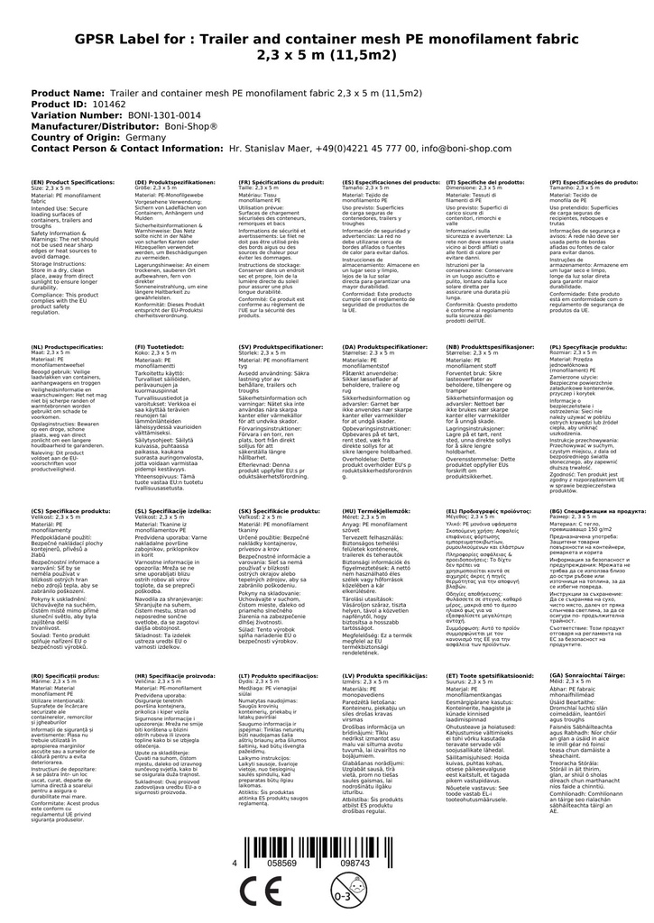 Anhänger- und Containernetz PE-Monofilgewebe 2,3 x 5 m (11,5m²)-2