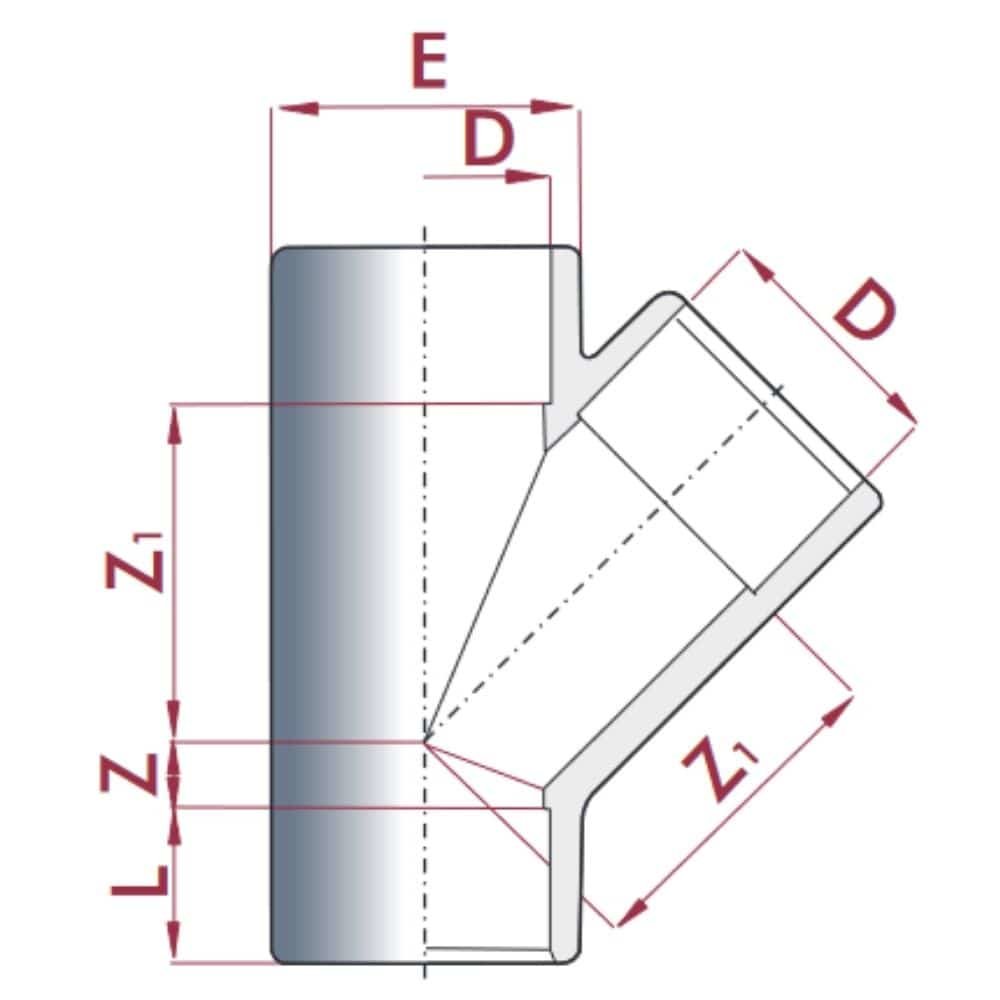 PVC-U 45°T-Stück Muffe 50 mm PN10-0