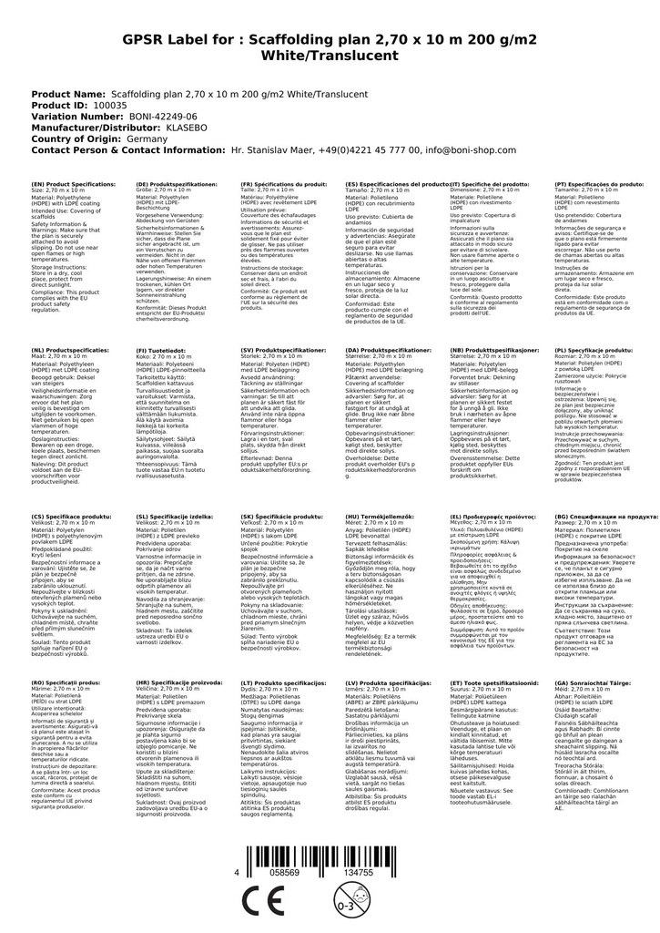 Gitterplane für Gerüste 2,70 x 10 m 200 g/m² Weiss/Transluzent-2