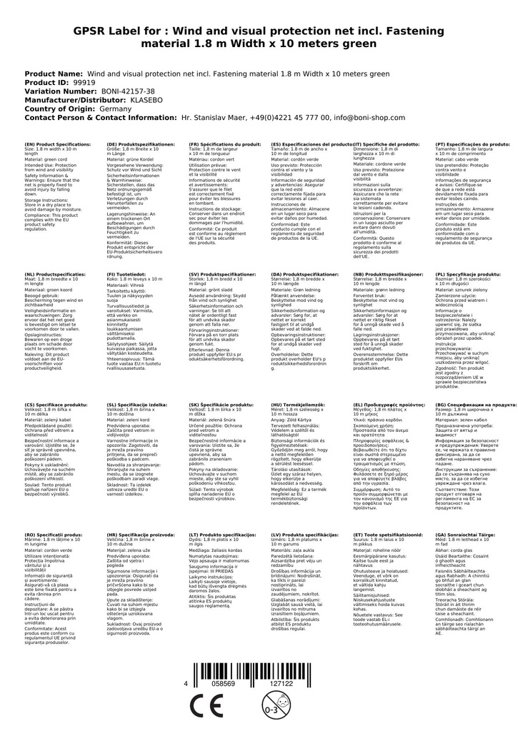 Wind- u. Sichtschutznetz inkl. Befestigungsmaterial 1,8 m Breite x 10 Meter grüne Kordel-3