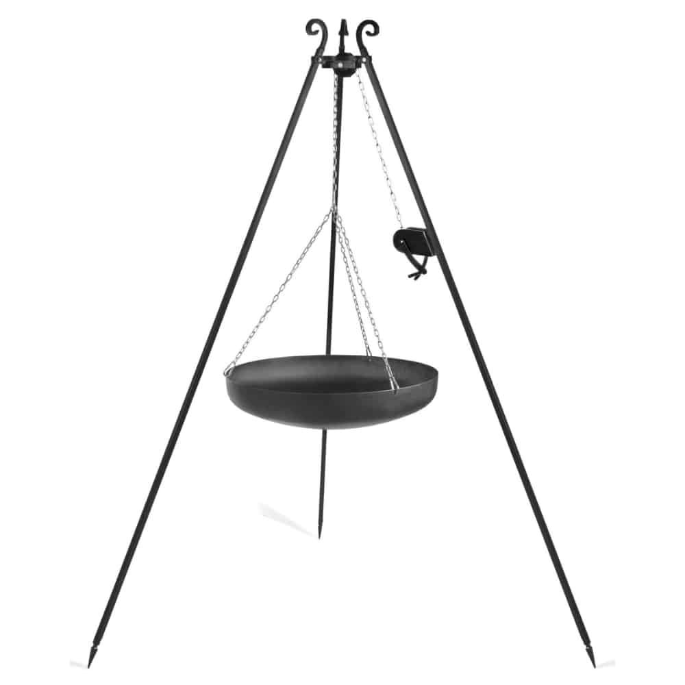 Wok am Dreibein aus Naturstahl 180 cm - 70 cm Durchmesser + Kurbel