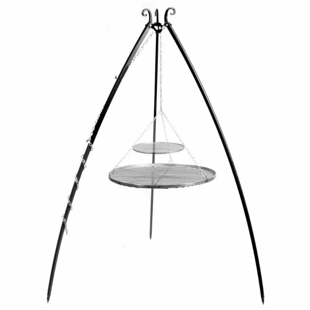 Schwenkgrill 200 cm + Doppelrost aus Edelstahl 80 cm und 40 cm