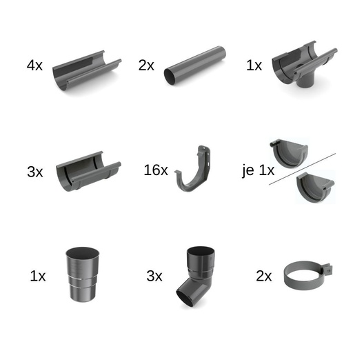 [BONI-61-024E-SET8] Set Regenrinne 8m graphit System 100