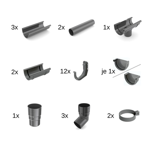 [BONI-62-024E-SET6] Set Regenrinne 6m graphit System 125